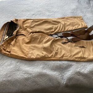 Orvis insulated canvas brush pants with button suspenders 40x30, zipper cuff.